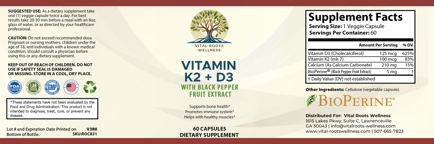 Vitamin K2 + D3 with Black Pepper