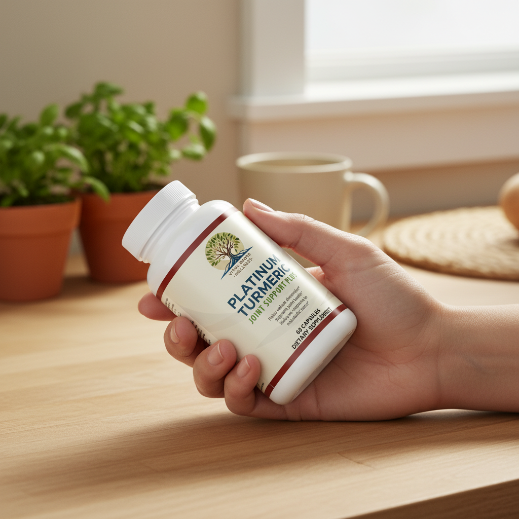 Platinum Turmeric Joint Support Plus in hand